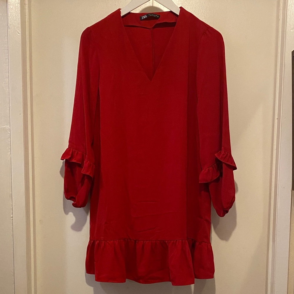 Zara Scarlet V-Neck Blouse with Ruffle Details